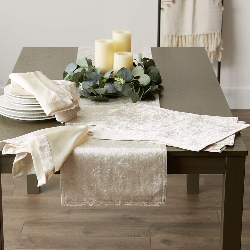 DII Velvet Collection Tabletop, Table Runner, 14x72, Cream - Image 3